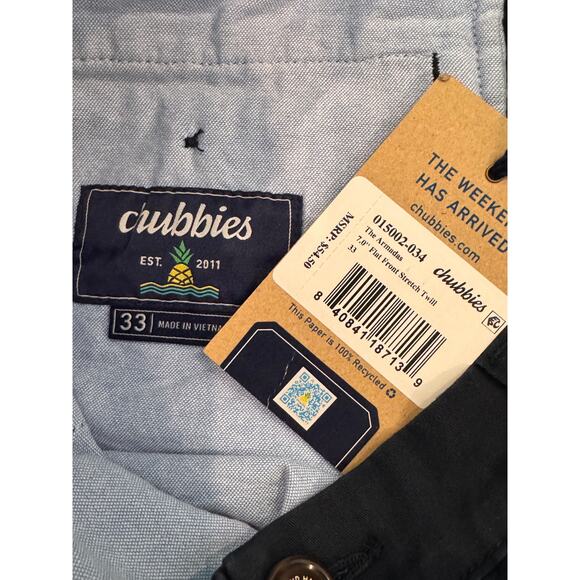 NEW CHUBBIES Men's Navy The Armadas 7" Flat Front Stretch Twill Shorts Size 33 - Picture 6 of 7